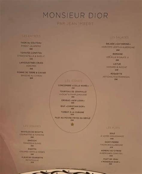 Dior restaurant Paris menu